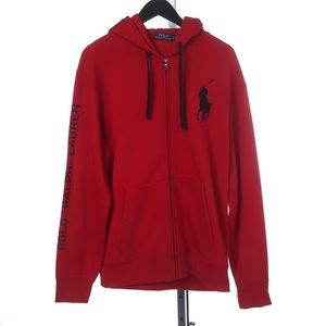 NWT Polo Ralph Lauren BIG PONY Red Zip Up Sweatshirt Hoodie, Large